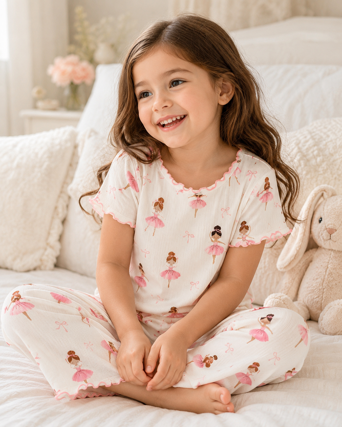 Baby Girls Ballerina Print Top and Pants Pajama Set