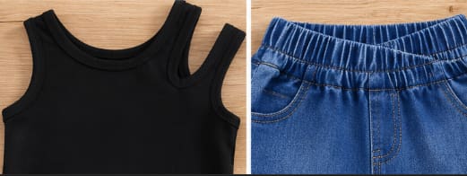 Baby Girls Black Sleeveless Top & Blue Denim Flared Pants Set – Casual Outfit