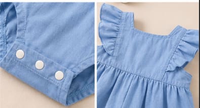 Baby Girls Blue Ruffle Romper Dress with Matching Headband – 2 Piece Outfit