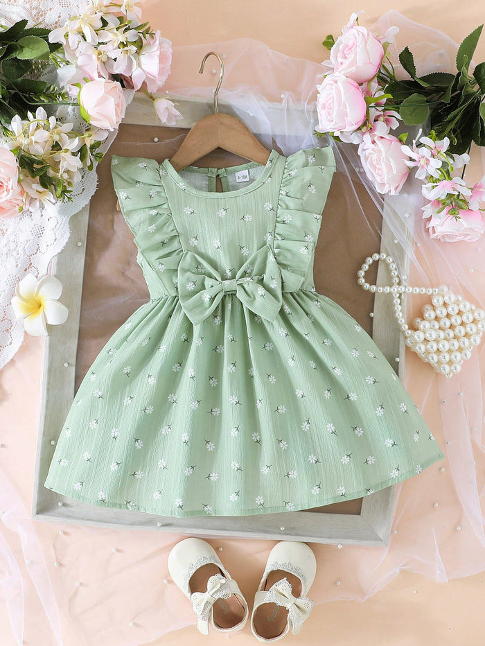 Baby Girls Mint Green Floral Bow Dress