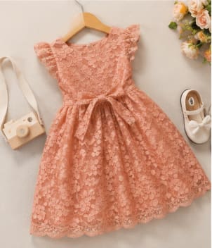Baby Girls Peach Floral Lace Dress
