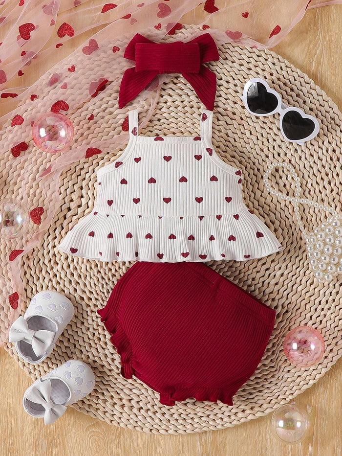 Baby Girls Red Heart Print Top & Shorts Set