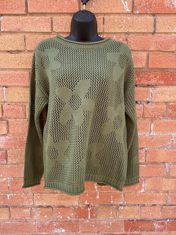 Basil Mesh Flower Sweater