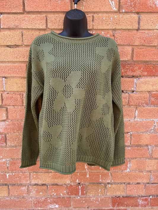 Basil Mesh Flower Sweater