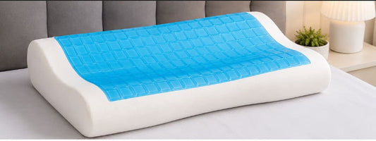 Be Contour Gel Memory Foam Pillow with Cotton Cover – White & Blue Ergonomic Cooling Pillow 40 x 60 cm