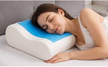 Be Contour Gel Memory Foam Pillow with Cotton Cover – White & Blue Ergonomic Cooling Pillow 40 x 60 cm