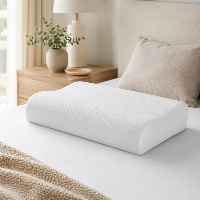 Be Contour Memory Foam Pillow with Cotton Cover – White Ergonomic Neck Support Pillow 30 x 50 cm