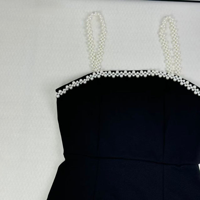 Beaded belt pure color short dress