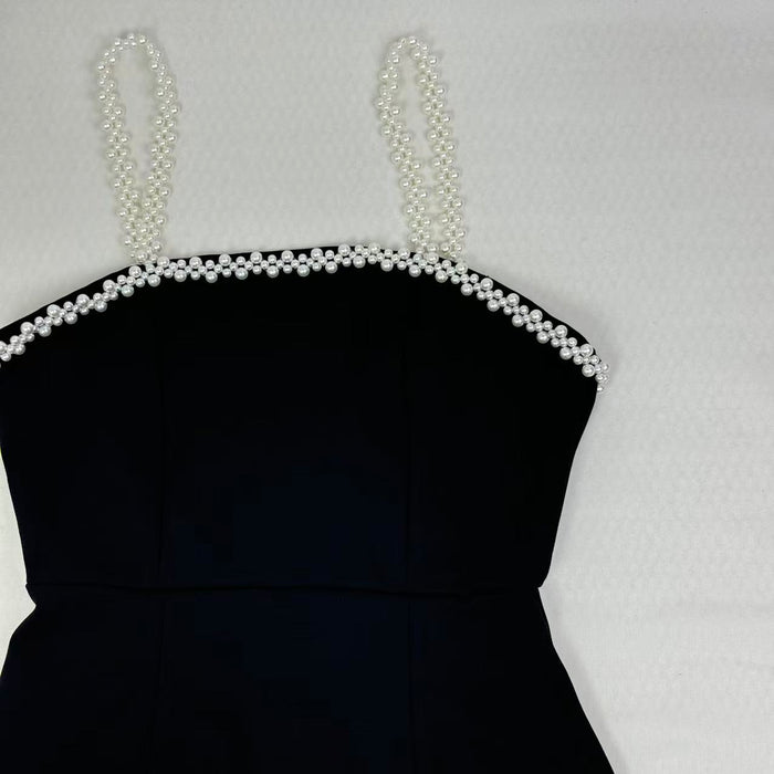 Beaded belt pure color short dress