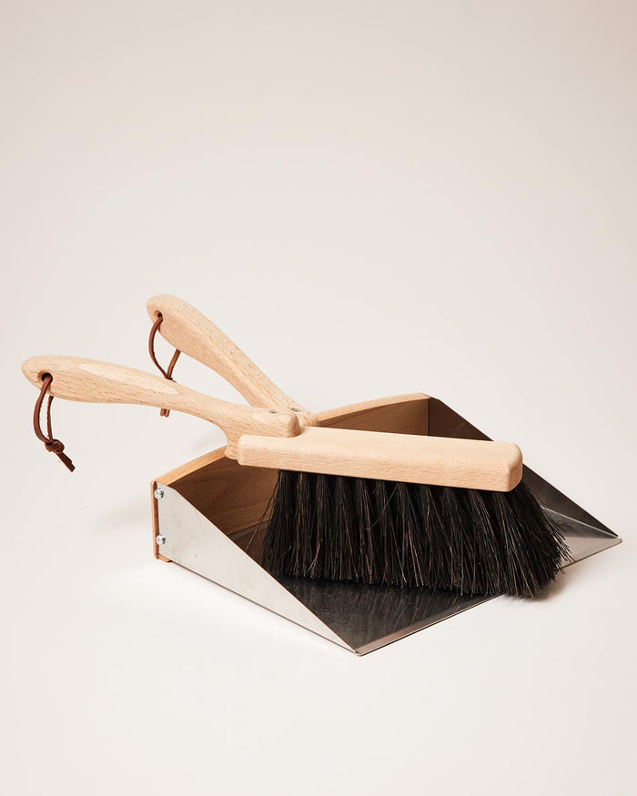 Beechwood Dustpan and Arenga Brush — wood-handled brush and metal dustpan; Redecker, curated by Farmhouse Pottery