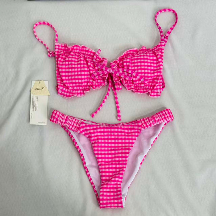 Belted triangle bikini swimsuit set