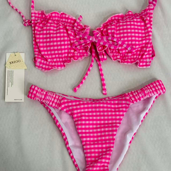 Belted triangle bikini swimsuit set