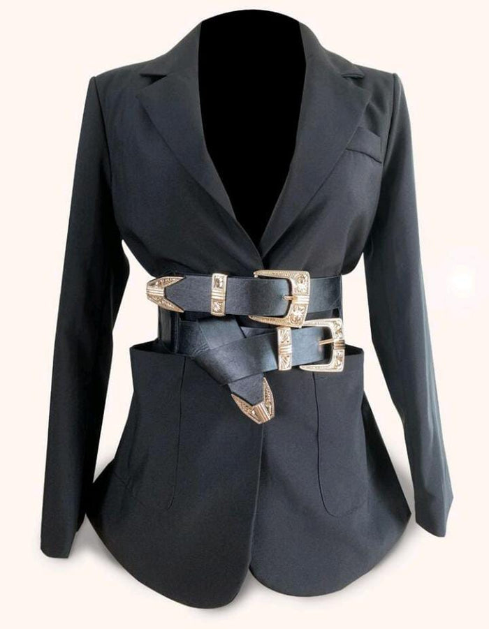 Black Double Buckle Wide Waist Belt | SHEIN Fast Delivery