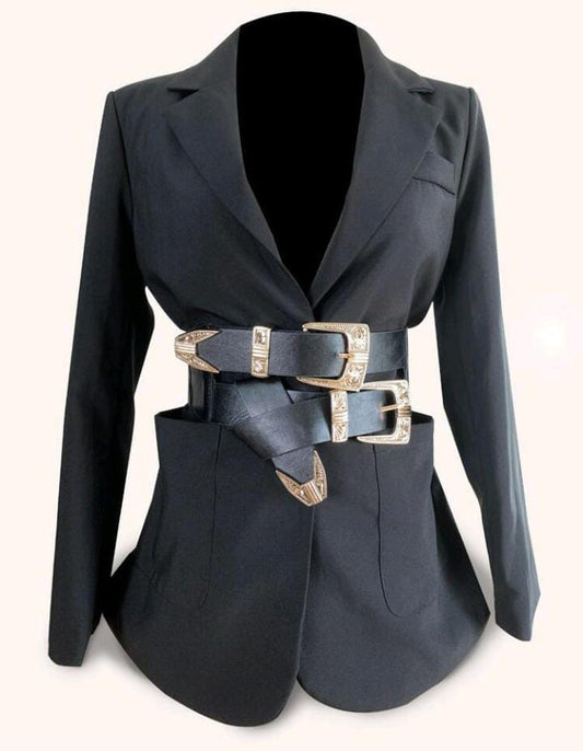 Black Double Buckle Wide Waist Belt | SHEIN Fast Delivery