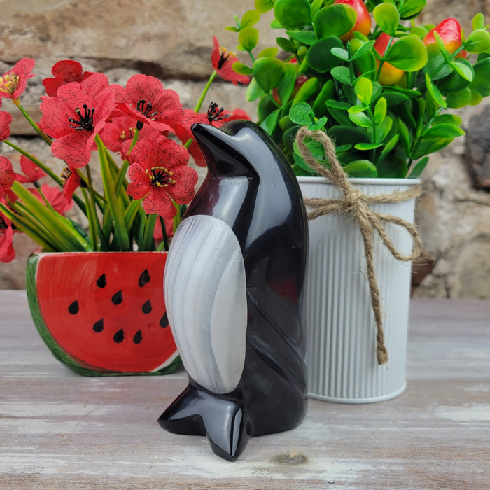 Black Onyx Penguin Sculpture