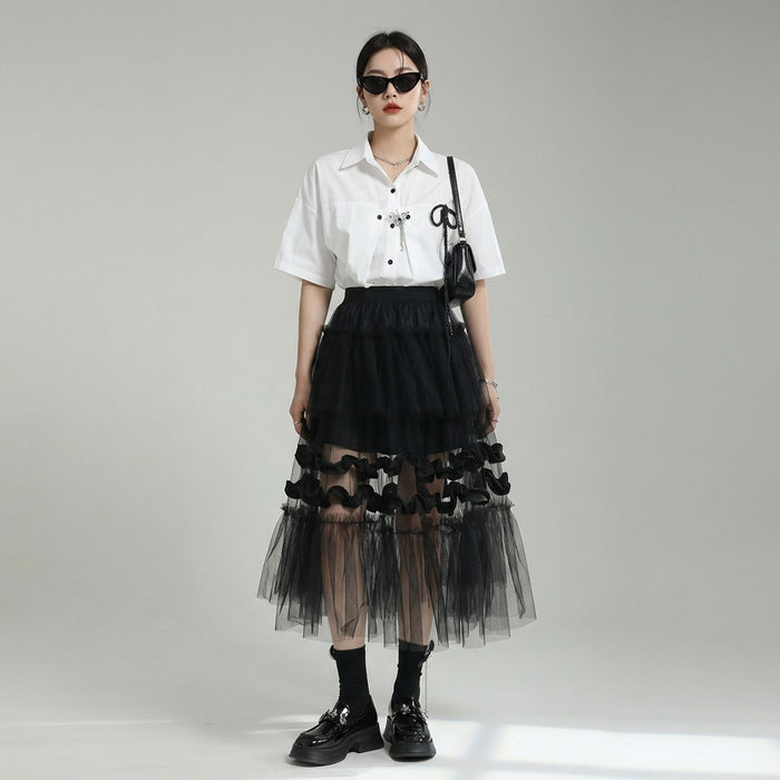 Jupe longue plissée noire multicouche - K-fashion femme - Taille S
