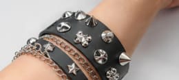 Black Punk Bracelet Set – Spiked Star Chain Wristband Stack for Women
