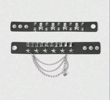 Black Punk Bracelet Set – Spiked Star Chain Wristband Stack for Women