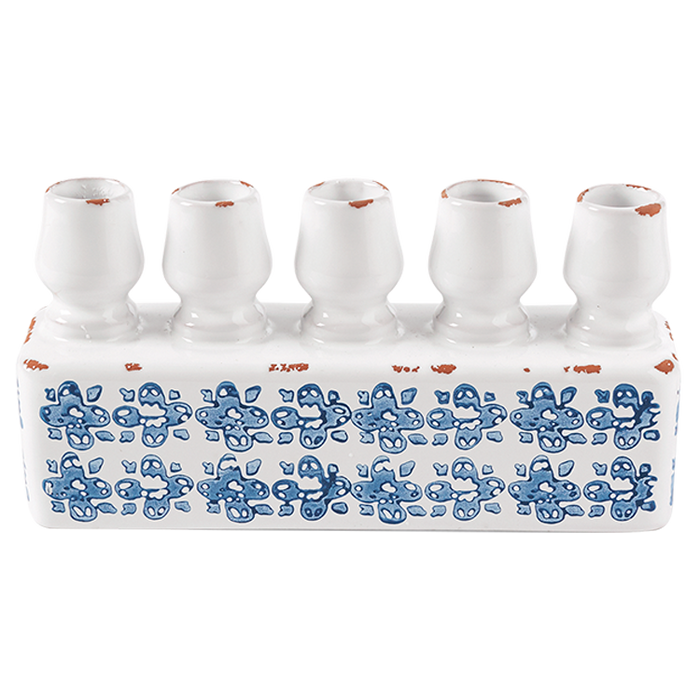 Blue and white stamped candle holder