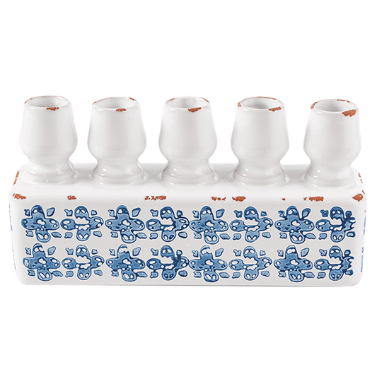 Blue and white stamped candle holder