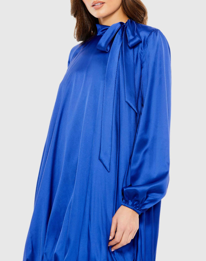 High Neck Long Sleeve Bubble Hem Dress - Mac Duggal