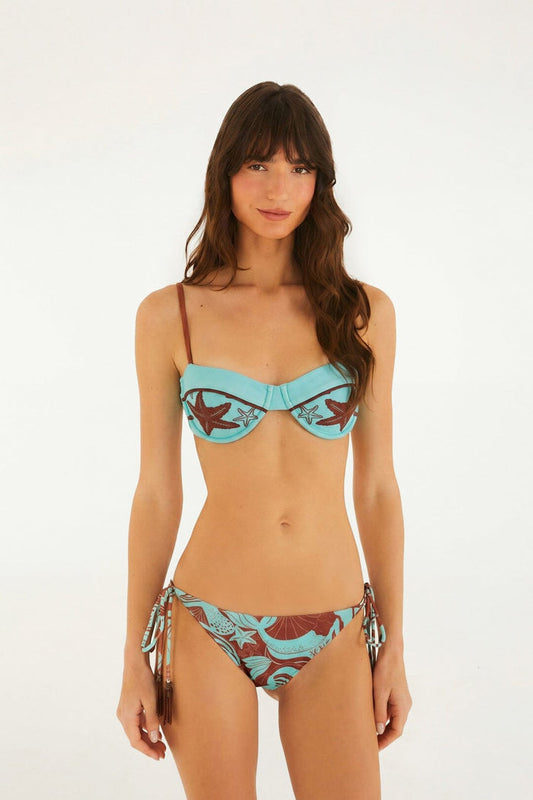 Blue Shell Side Ties Full Bikini Bottom