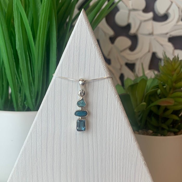 Blue Topaz, Neon Apatite & Aquamarine sterling silver Pendant