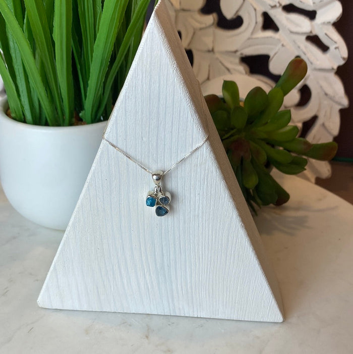 Blue Topaz, Neon Apatite & Aquamarine sterling silver Pendant