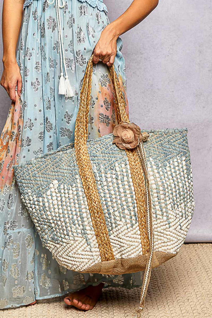Blue & White Jute Tote