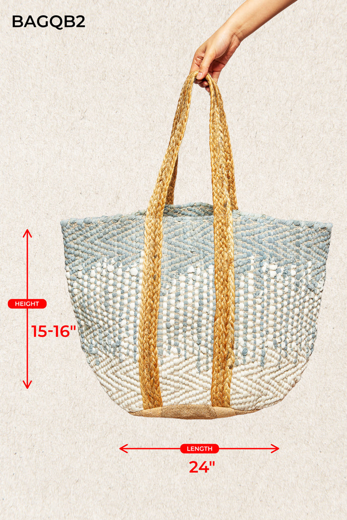 Blue & White Jute Tote
