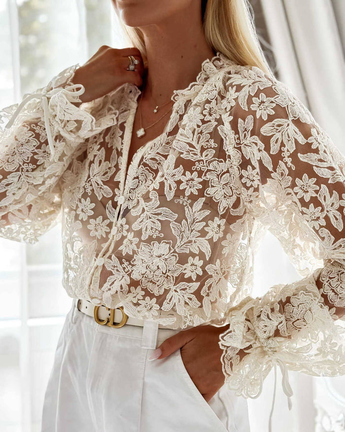 Boho Chic Sexy Hollow Flower Pattern Lace Blouse