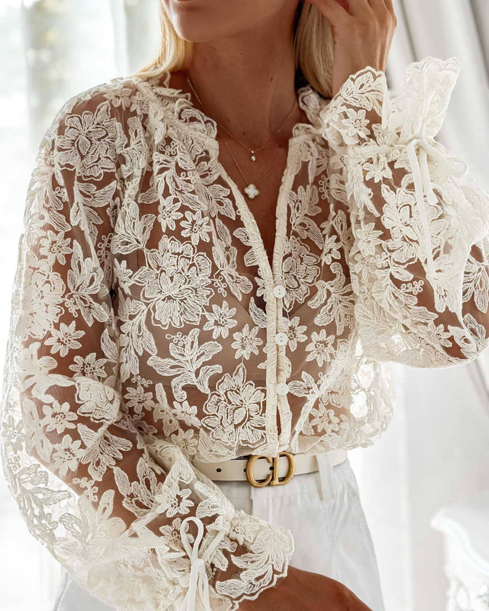 Boho Chic Sexy Hollow Flower Pattern Lace Blouse