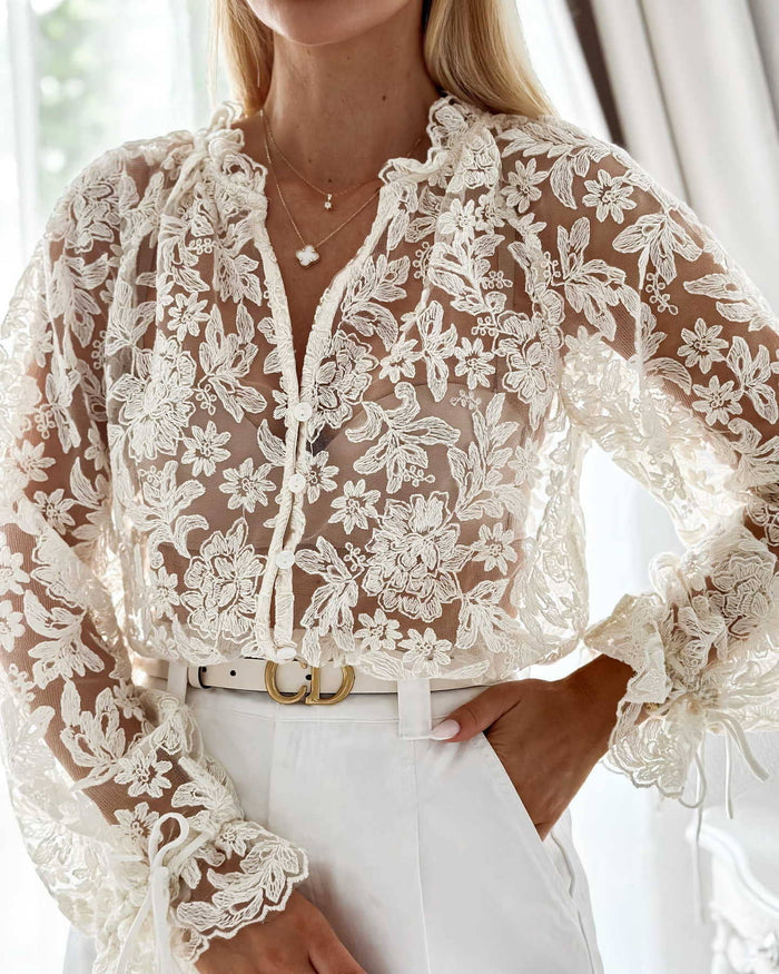 Boho Chic Sexy Hollow Flower Pattern Lace Blouse