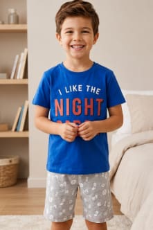 Boys Blue Night Graphic T-Shirt & Grey Shorts Set – 2 Piece Casual Kids Outfit, Fast Delivery in 5 Days