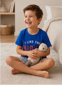 Boys Blue Night Graphic T-Shirt & Grey Shorts Set – 2 Piece Casual Kids Outfit, Fast Delivery in 5 Days
