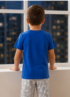 Boys Blue Night Graphic T-Shirt & Grey Shorts Set – 2 Piece Casual Kids Outfit, Fast Delivery in 5 Days