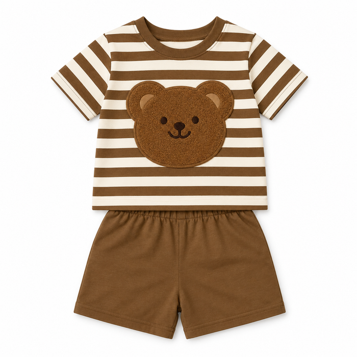 Boys Brown Striped Bear T-Shirt and Shorts Set – SHEIN Fast Delivery in 5 Days