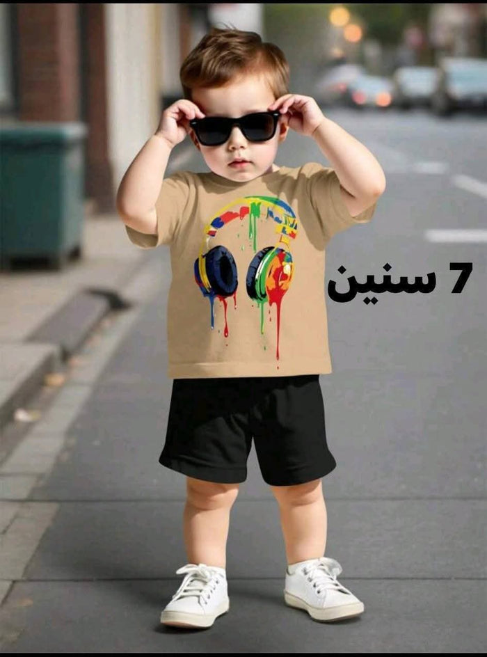 Boys Headphones Print T-Shirt & Shorts Set – 7 Years, SHEIN Fast Delivery in 5 Days