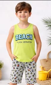 Boys Lime Beach Tank Top & Printed Shorts Set – 2 Piece Summer Outfit, Fast Delivery in 5 Days