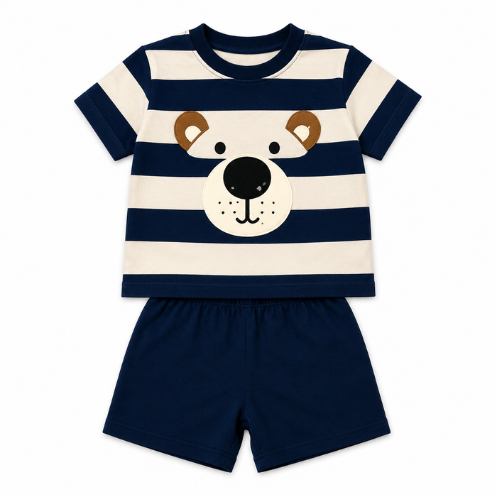Boys Navy Striped Bear T-Shirt and Shorts Set – SHEIN Fast Delivery in 5 Days