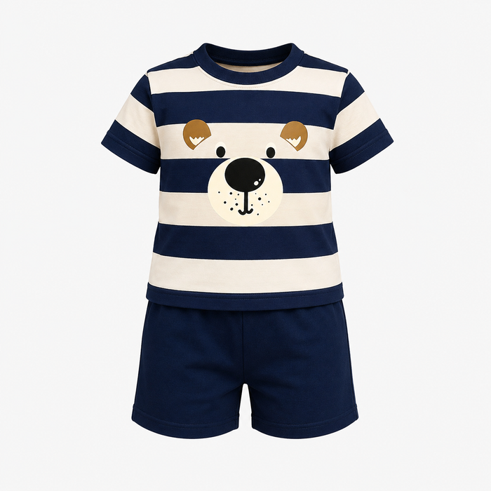 Boys Navy Striped Bear T-Shirt and Shorts Set – SHEIN Fast Delivery in 5 Days