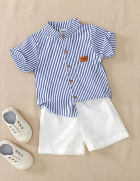 Boys Striped Button Shirt and White Shorts Set – SHEIN Fast Delivery in 5 Days