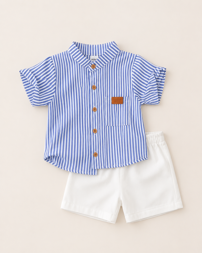 Boys Striped Button Shirt and White Shorts Set – SHEIN Fast Delivery in 5 Days