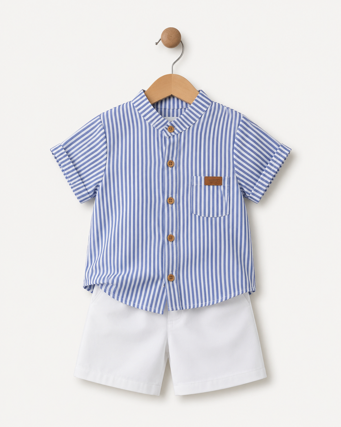Boys Striped Button Shirt and White Shorts Set – SHEIN Fast Delivery in 5 Days