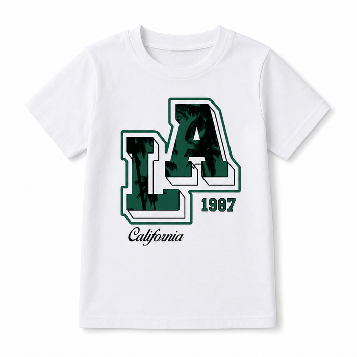 Boys White Graphic T-Shirt – LA 1987 California Print