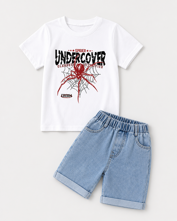 Boys White Spider Graphic T-Shirt – Short Sleeve Casual Cotton Tee, Fast Delivery in 5 Days