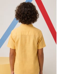 Boys Yellow Linen Short Sleeve Shirt – Casual Button-Up Summer Shirt, Fast Delivery in 5 Days