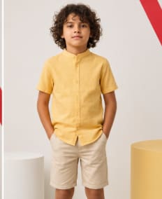 Boys Yellow Linen Short Sleeve Shirt – Casual Button-Up Summer Shirt, Fast Delivery in 5 Days
