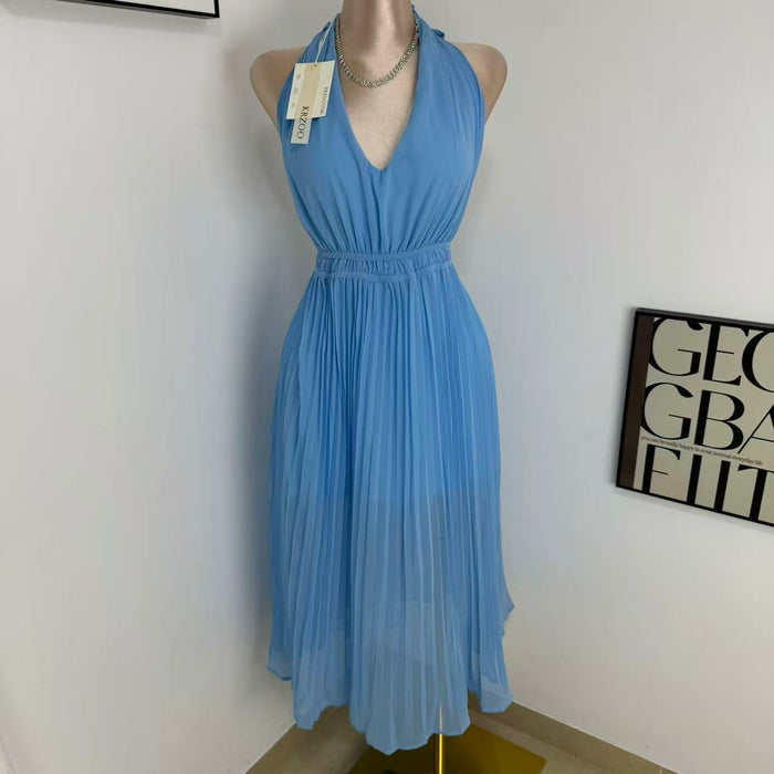 Bright chiffon light blue long dress