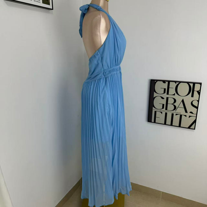 Bright chiffon light blue long dress